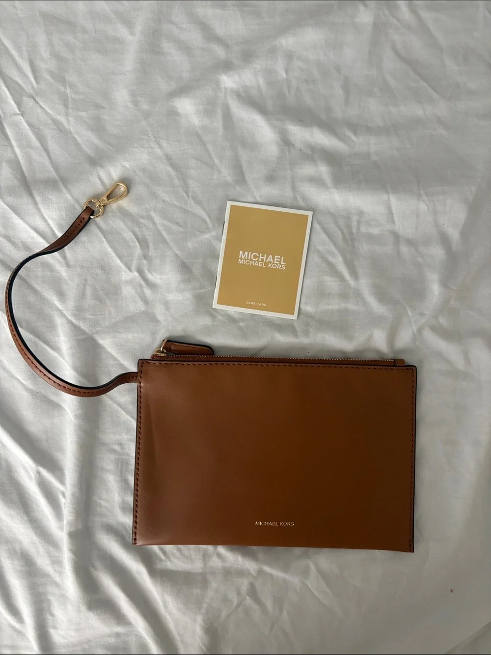 Michael Kors Cognac Leather Wristlet Clutch
